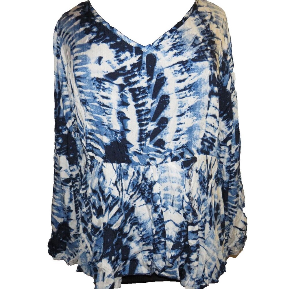 Emery Rose Women's Blue Tie Dye Long Sleeve Top Plus 4X